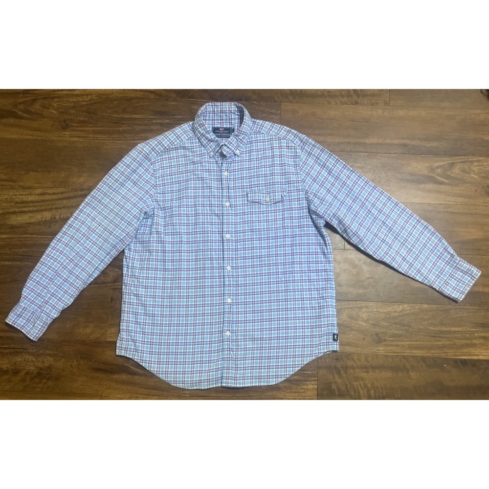 Vineyard Vines Crosby Shirt XL Button Flannel Classic Fit Whale Pink Blue Plaid